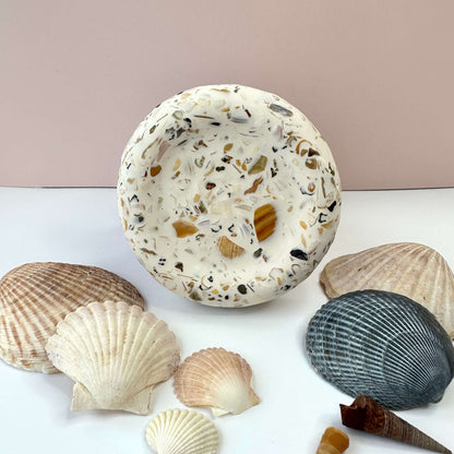 Doughnut trinket catchall made with shells and a white base