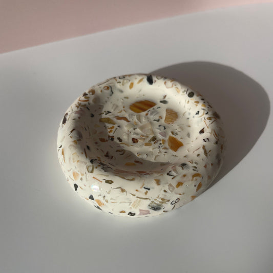 Doughnut trinket catchall made with shells and a white base